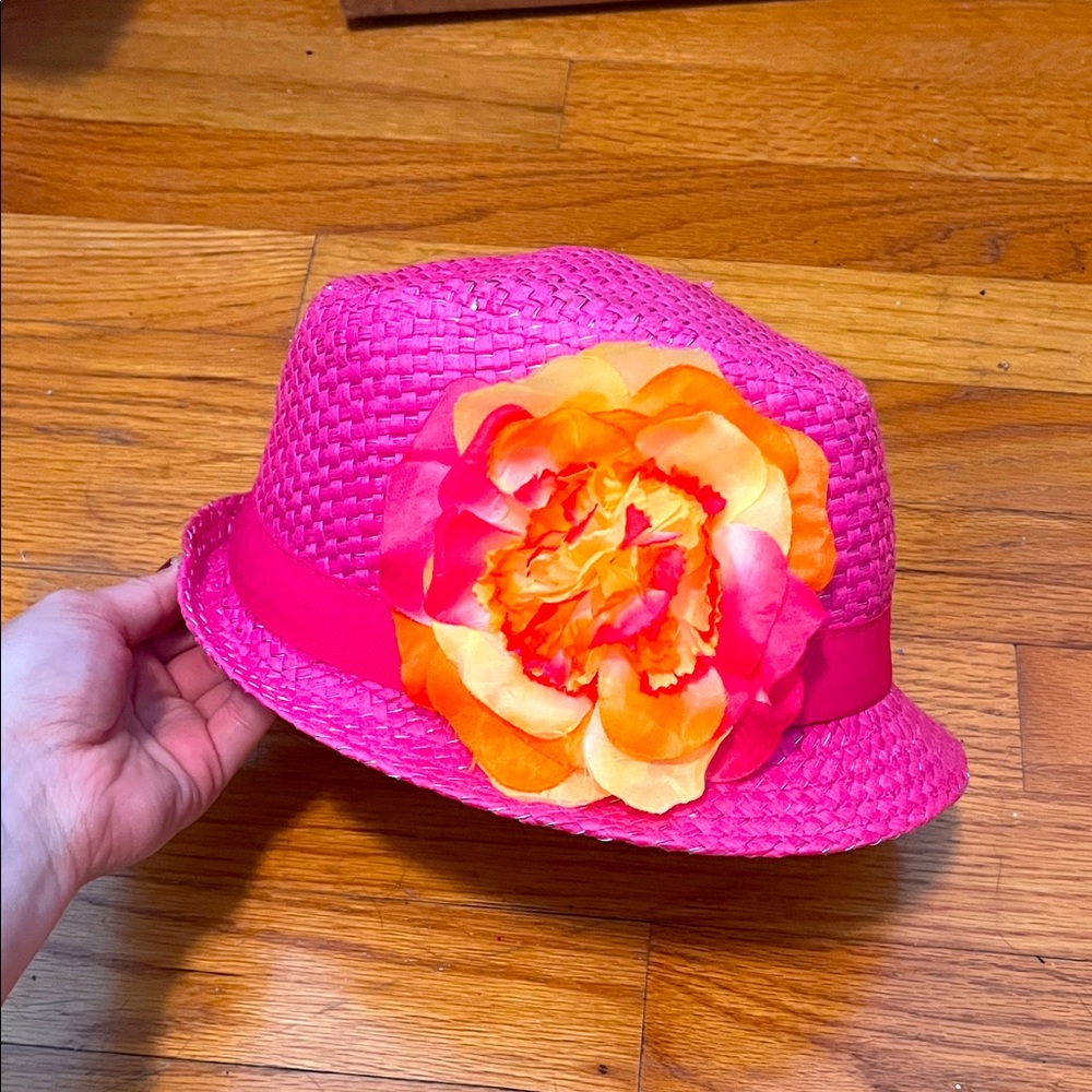 Pink Hat with Orange Flower Accent